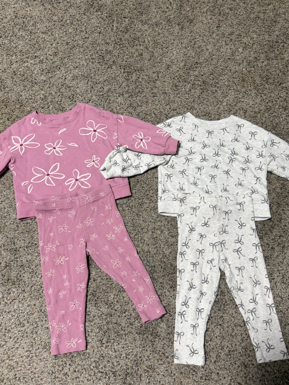 Carter's Pink and Grey Floral & Bow Kids Sweat Set - Picture 1 of 3